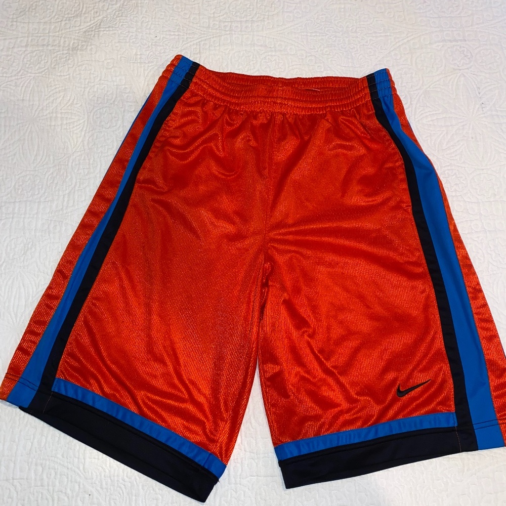 Nike shorts color orange with black and blue stripes size large